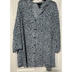Maggie Barnes Blue Swirl Top Womens 3X 26/28 Button Up‎ Sparkle Dressy